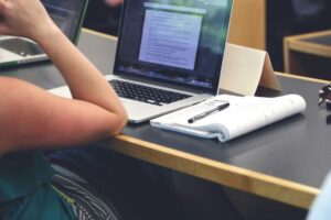 working with laptop